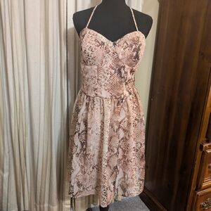Spotted Snake-Print Pink Spaghetti Strap Sundress
